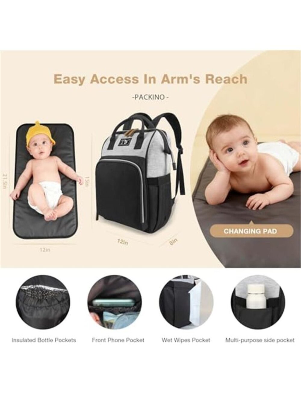 Diaper Bag Backpack for Women Multifunction Travel Essentials Baby Diaper Bag - Picture 3 of 6